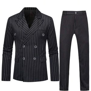 Classic Black Pinstripe Men's Suit Gomez Addams Halloween Costume